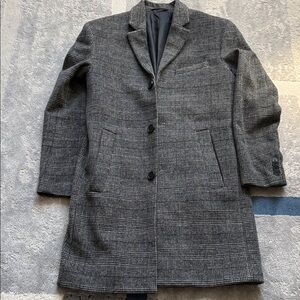 H&M Gray Glen Plaid Pea Coat - Tailored Overcoat